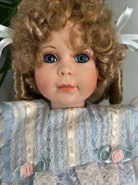 Dynasty Doll Collection Megan 20 Inch Porcelain Doll Blue Lace Dress